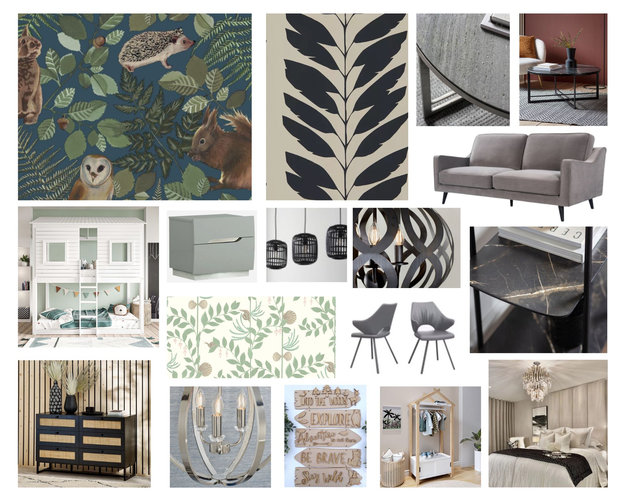 A mood board showcasing the themes that make up Jeanette's design choices.